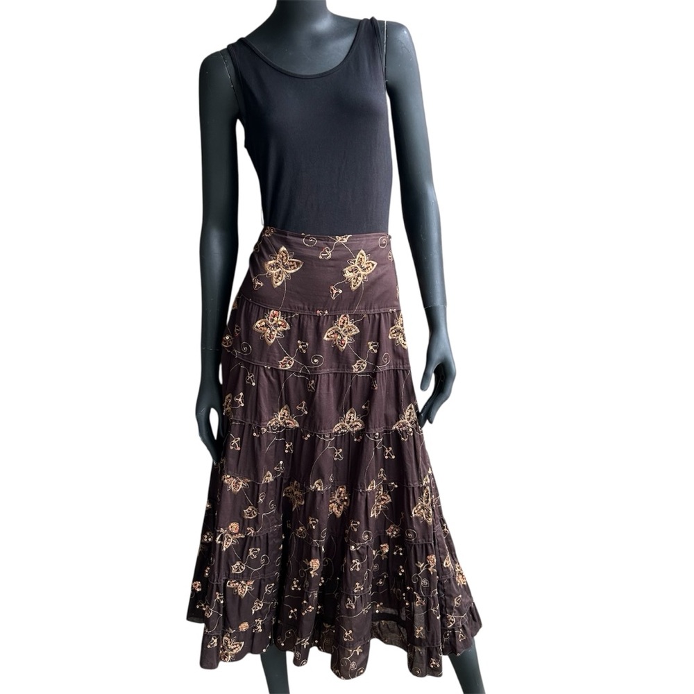 Vintage Y2K Fairycore Skirt Sequins Boho Maxi Tiered Embellishment Bohemian